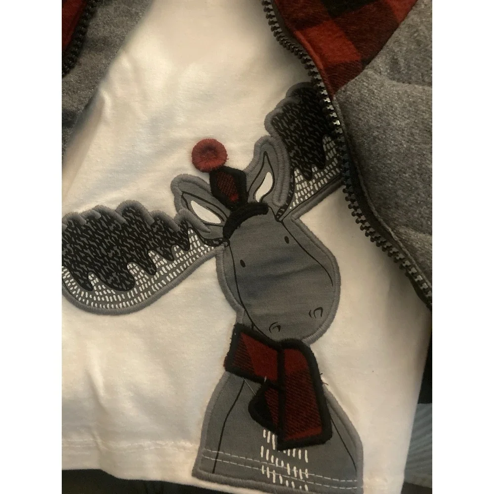 Fierce Frank Boys Puffer Vest Shirt Set Size 18m Gray Red‎ Plaid Moose Holidays